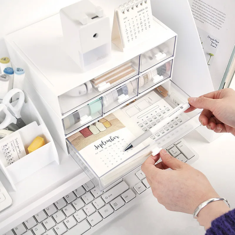 Transparent Drawer School Office Stationery Cosmetic Storage Box Free Combination Multi-layer Stackable Desktop Organizer Box