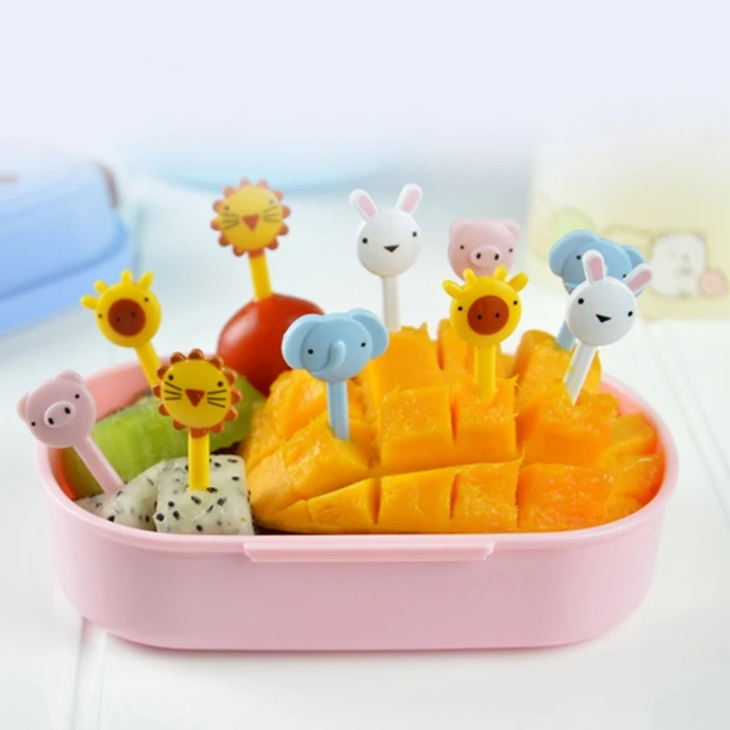10pcs/set  Animal Food Fruit Picks Forks Bento Lunch Box Decor Accessory Home Decoration Small Ornaments