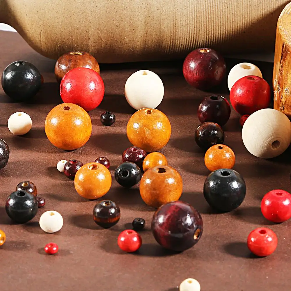 4/6/8/10/12/14/16/18/20mm 6 Colors Fashion Wooden Beads Round Loose Wood Beads for Jewelry Making Bracelet Necklace Accessories