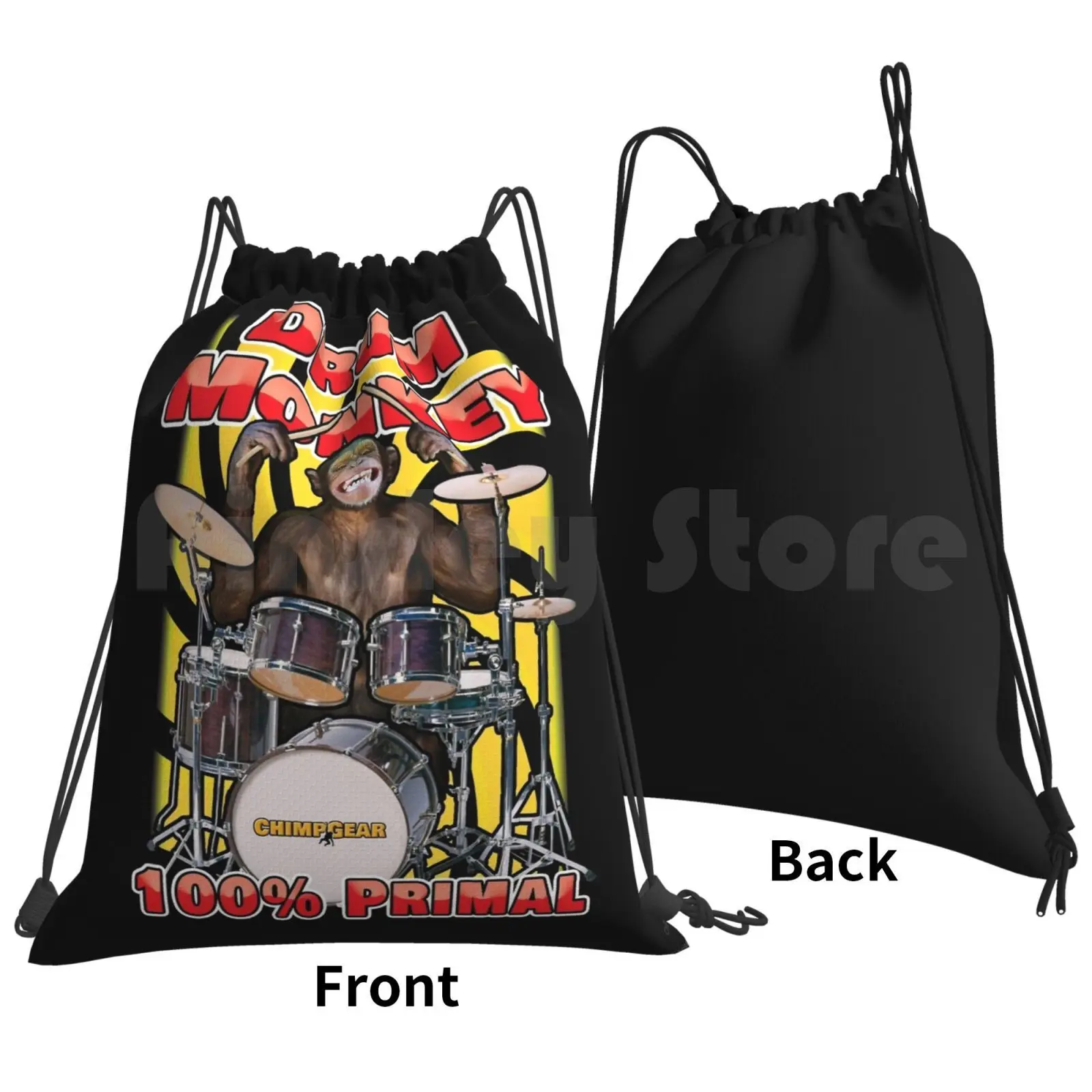 Drum Monkey Music Ape Backpack Drawstring Bag Riding Climbing Gym Bag Drummer Monkey Musician Band Ape Chimp Drum Music