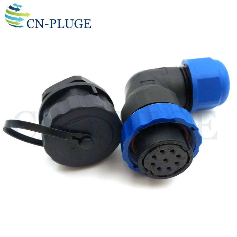 SP20 9 pin Waterproof LED Power Connector,20mm Panel Mount Right Angle Connector Male Socket Female Plug   IP68