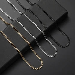 New Width 4MM Stainless Steel Golden Black Chain Necklace Fashion Gift Jewelry For Men and Women Top Quality 50/55/60/70CM