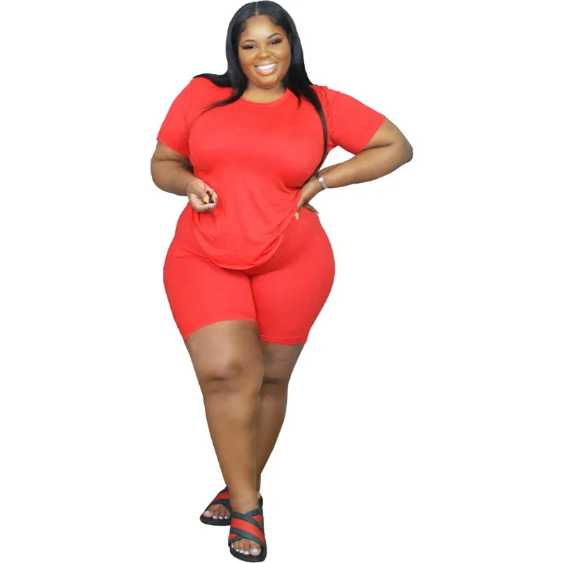 Plus Size Two Piece Set Women Wholesale Shorts Sets Solid Stretch Bodycon Jogging Suit  Streetwear Home Clothes Dropshipping