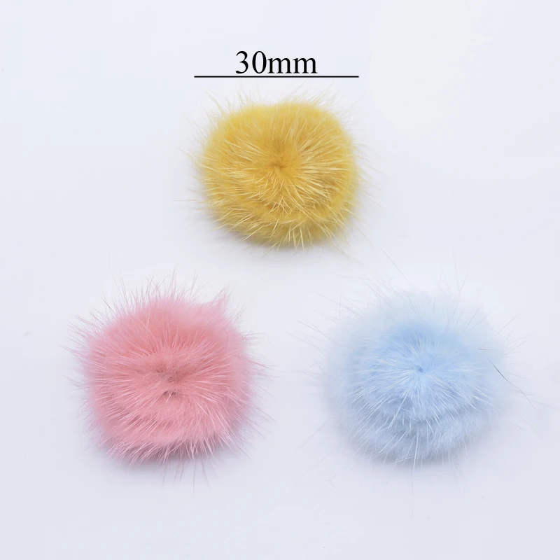 10Pcs 30mm Mink Plush Ball with Bottom Gasket for DIY Headwear Hair Clips Bow Accessories Handmade Baby Clothes Hat Shoes Decor