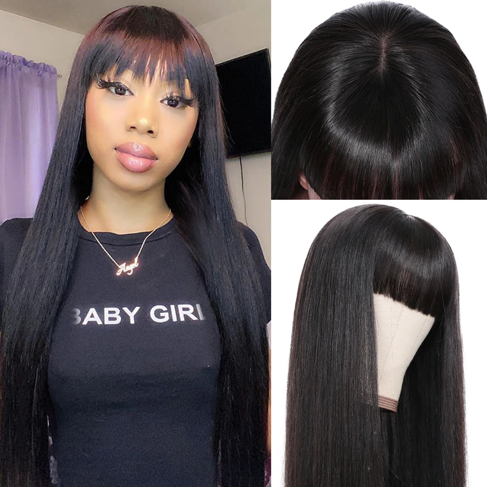 

Straight Bob Wig With Bangs Brazilian Short Bob Human Hair Wigs For Women Remy Hair Full Wig Natural Color Amanda Bang Wigs