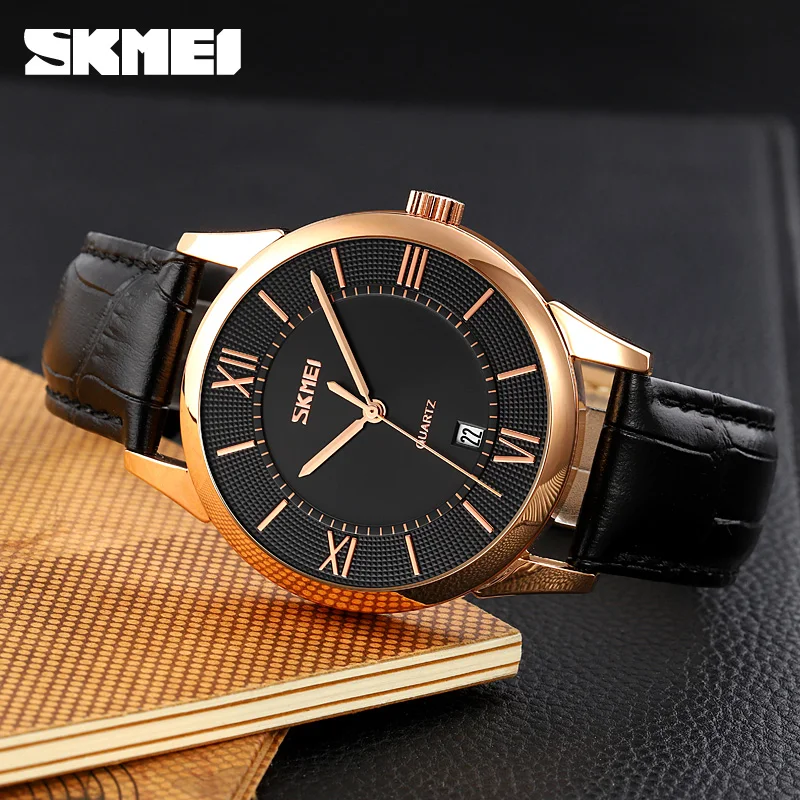 Official Brand SKMEI Quart Watch Luxury Leather Men\'s Wristwatches Business Casual Watches Man Calendar Men Watch For Gift