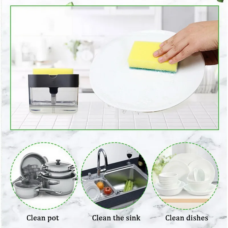 For washing dishes Liquid Soap Dispensers Pump Dish Washing Cleaning Sponge Kitchen Supplies Manual Press-Type Sponge Brush Box