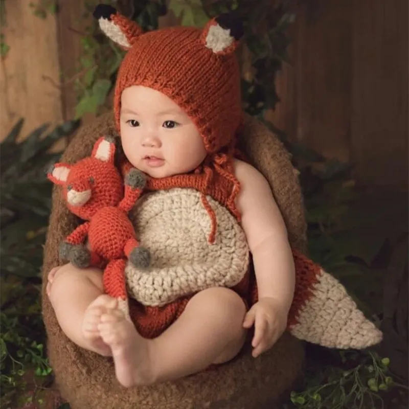 

Newborn fox romper photography props,Baby handmade romper photography props