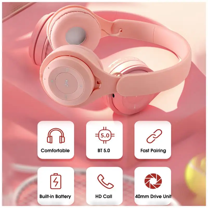 Bluetooth 5 0 Headphone Wireless Head Mount Headphone TF Card Rechargeable Headset with Mic  Yellow