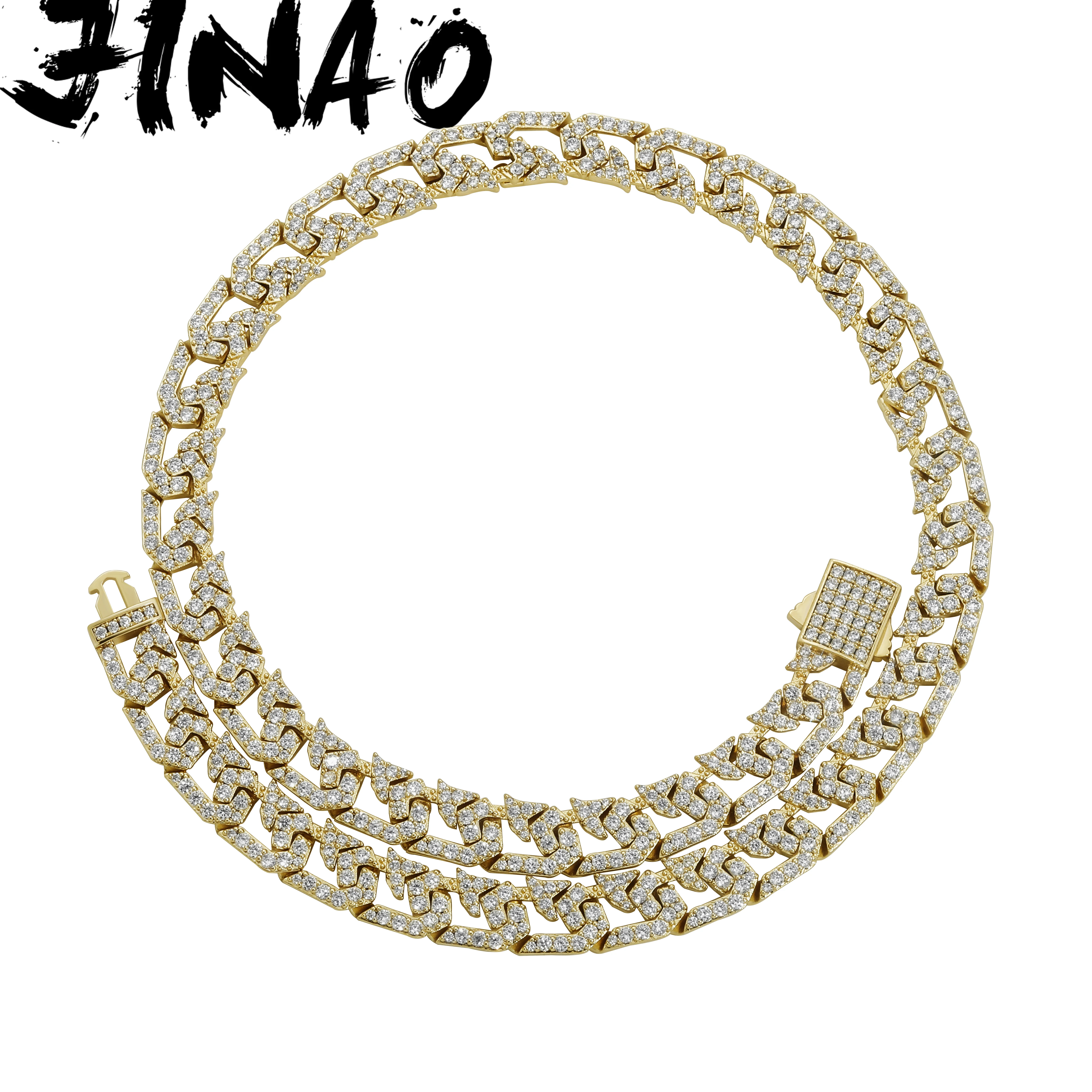 

JINAO 2021 NEW 10MM AAA+ Cubic Zirconia High Quality Miami Clasp Cuban Chain Iced Necklace Men and Women Jewelry For Gift