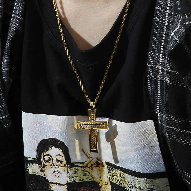 KALEN Fashion Cross Pendant Necklace For Men Prayer Stainless Steel Dubai Crux Chain Choker Christ Jewellry