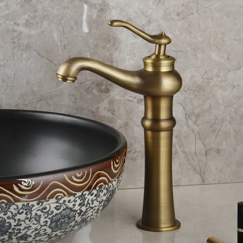 JIENI Ceramic Wash Basin Faucet Set Tranditional Bathroom Ceramic Round Sink Bacia Antique Brass Deck Mounted Tap Mixer Faucet