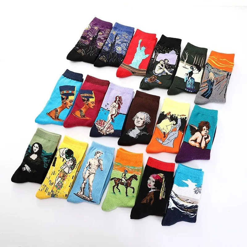 Hot Sale Classic Autumn Winter Retro Women Personality Art Van Gogh Mural World Famous Painting Female Socks Oil Happy Socks