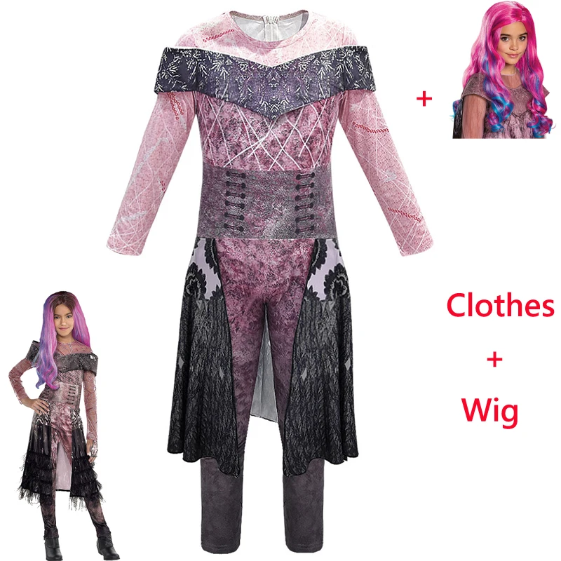 

descendants 3 Audrey cosplay Baby Girls queen of mean Bertha Maleficent Costume Halloween Carnival Party Clothing Jumpsuits