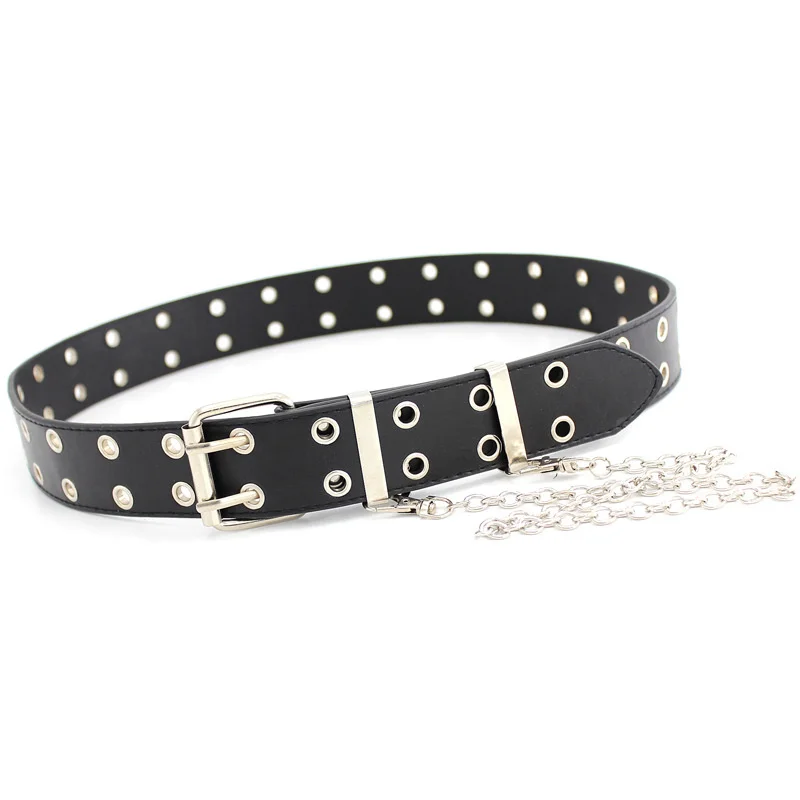 

Punk Waist Chain Belt Adjustable Double Eyelet Grommet Leather Buckle Detachable Waist Belts Chain Hip-hop Waistband Jeans