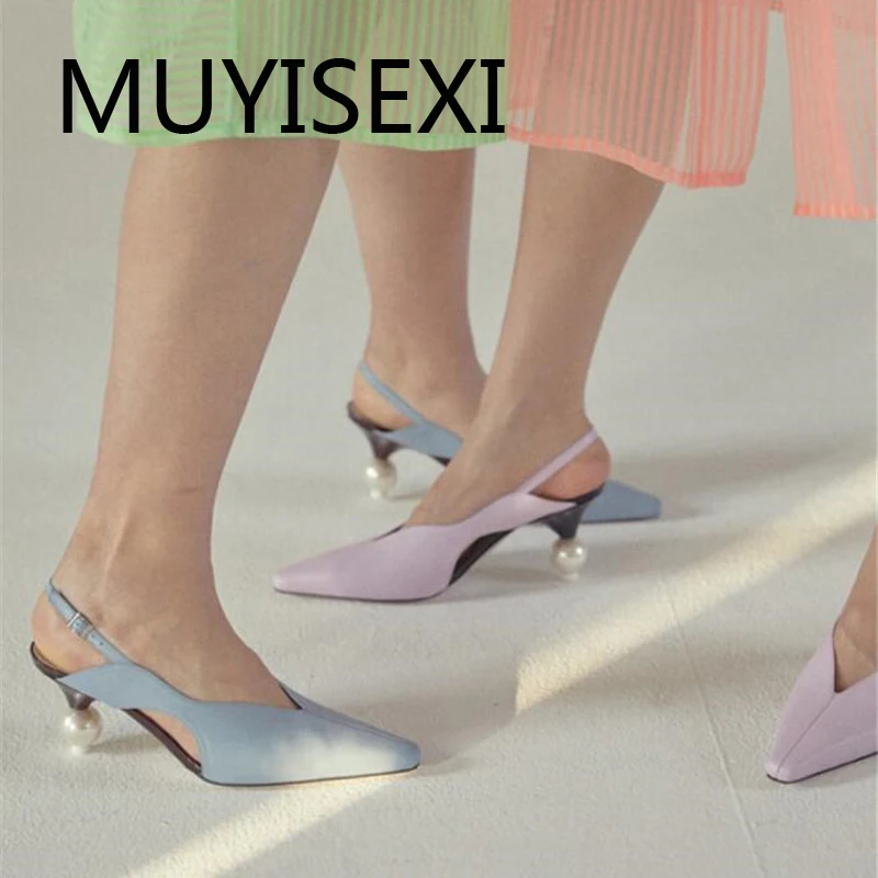 

Pumps slingbacks 7cm high thin pearl heel square toe buckle strap sweet girl dating party cozy fashion pumps HL233 MUYISEXI