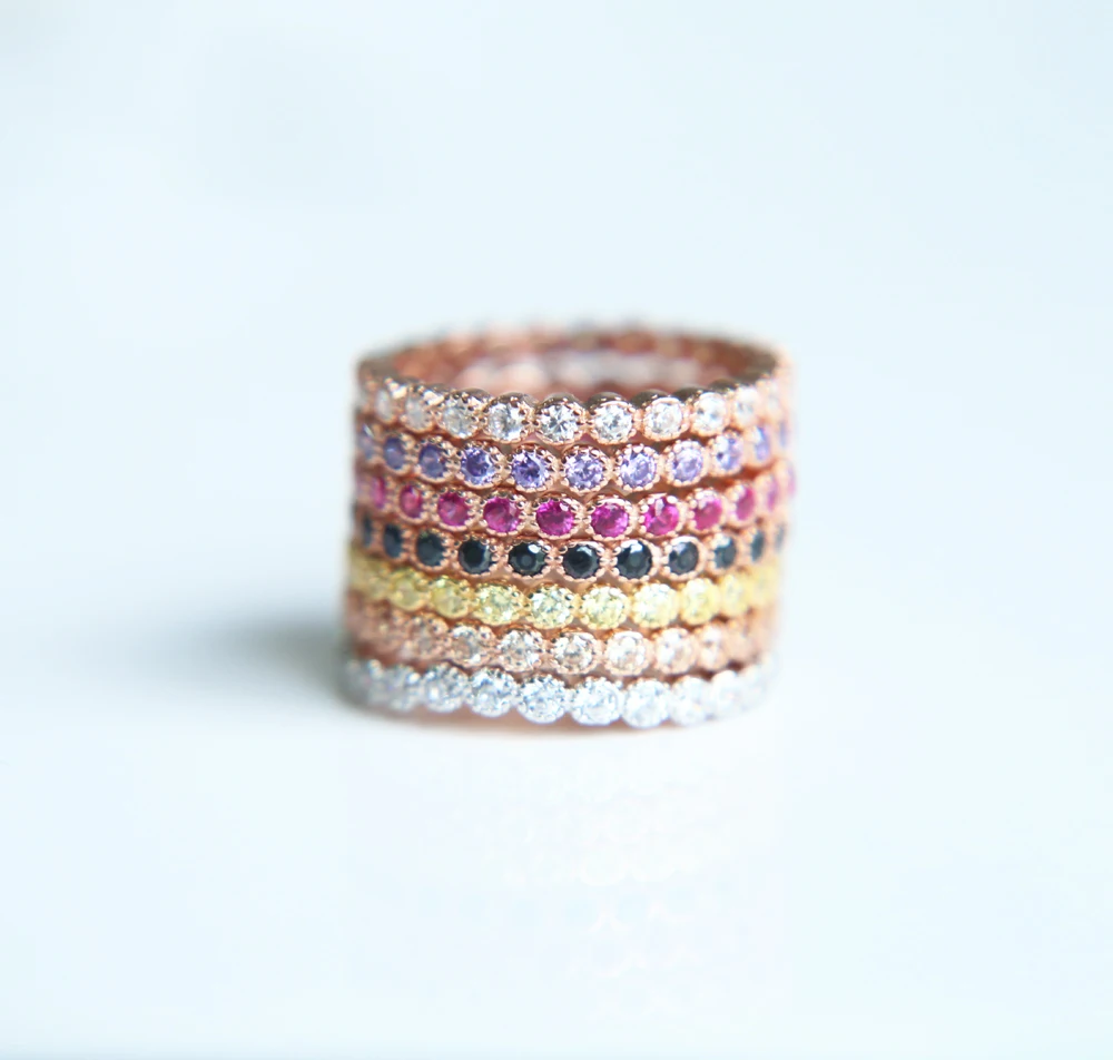 fashion new arrival Full cz band 925 sterling silver micro pave cz three colors zirconia eternity band rings