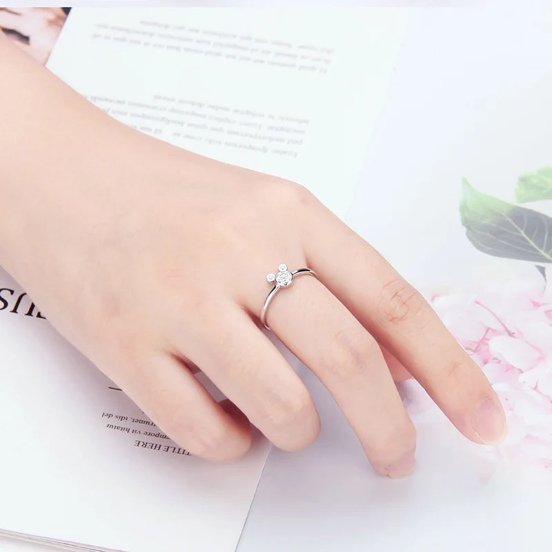 CLUCI 925 Sterling Silver Cute Mouse Shape Ring Women Zircon Party Wedding Ring Gift Jewelry DR1010SB
