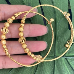 2pc/lot Dubai Bangles Ethiopian Indian bracelet Gold Color charm bracelet bangles bead jewelry African Ball Bride Party Gifts