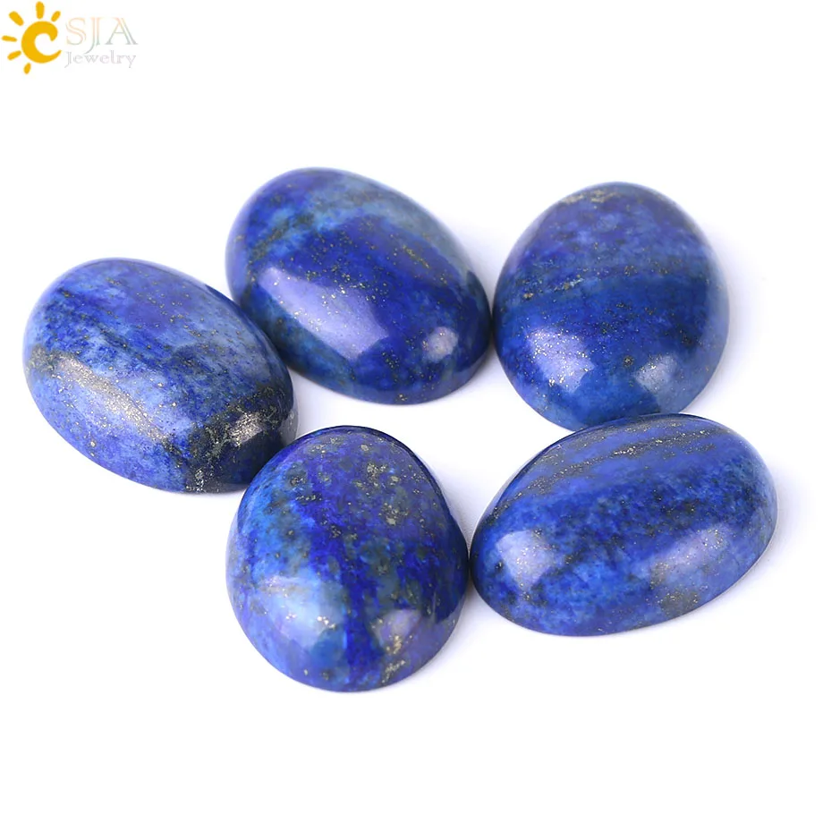 CSJA 1PC Natural Lapis Lazuli Cabochon Gem Stones No Drilled Hole Oval CAB Bead for Men DIY Handcrafted Jewelry Making Ring F511