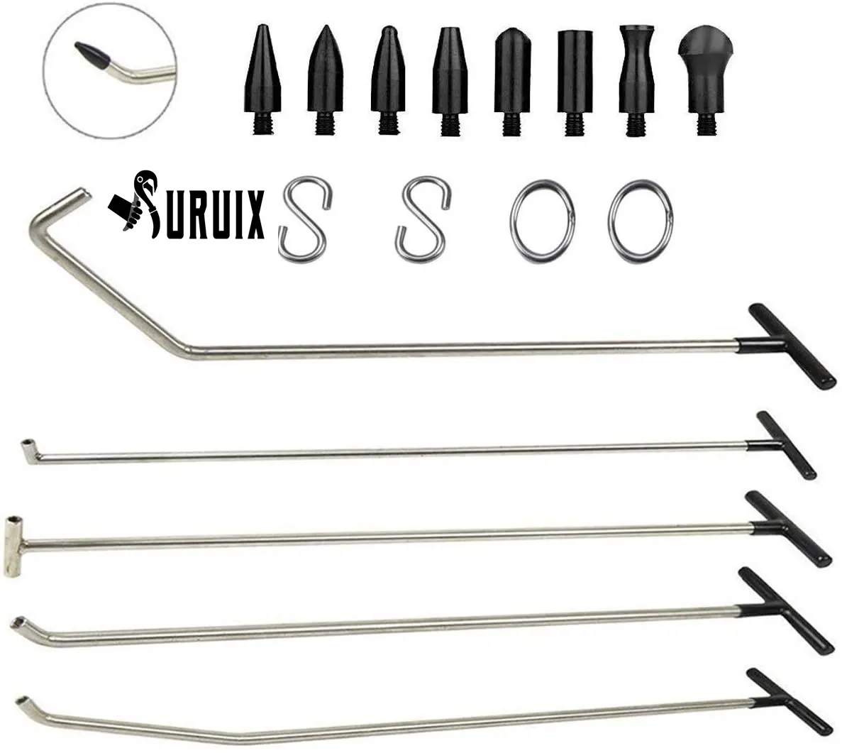 8 Taper Head and S-Hook for Car Auto Body Dents Hail Damage Removal Set Rods Tools Paintless Dent Repair Kits Hands Tools