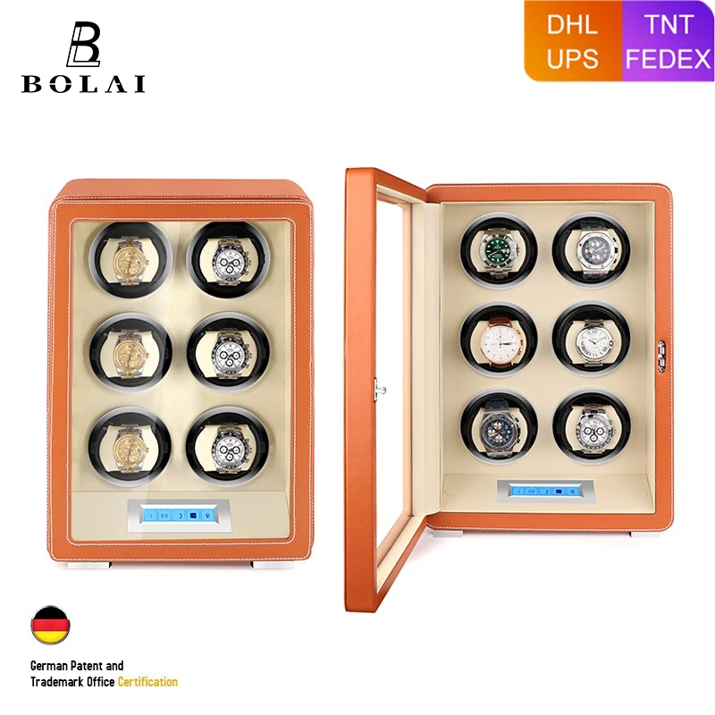 Watch Winder Safe Box Luxury Automatic Watches Storage Box Battery Wood Leather Mabuchi Motor LCD Touch Screen Watch Winding