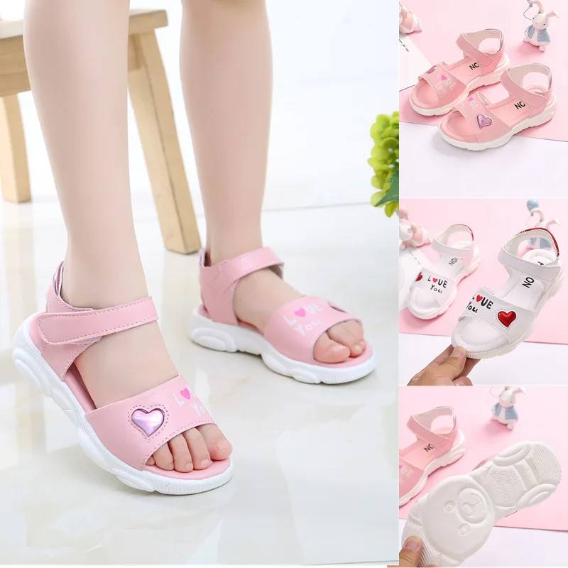 1-16years old Girls leather sandals new fashion flat bottom little girl beach shoes Korean  princess cute bear shoes