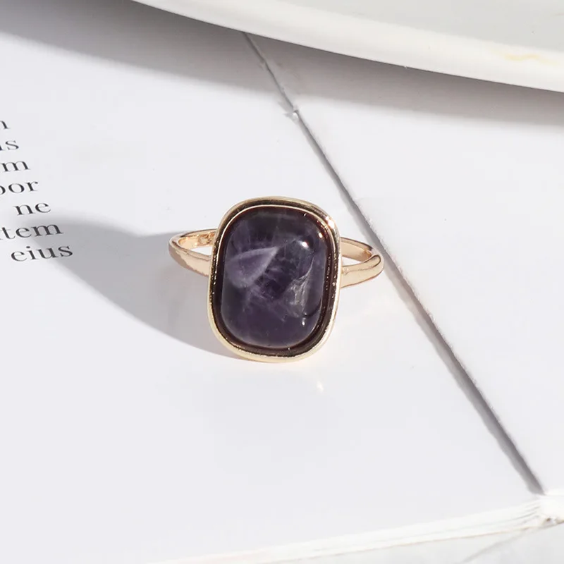 Rectangle Purple Lapis Lazuli Stone Abalone Shell Rings Fashion Inner Dia 1.7cm Gold Color Brincos Pendientes Jewelry for Women