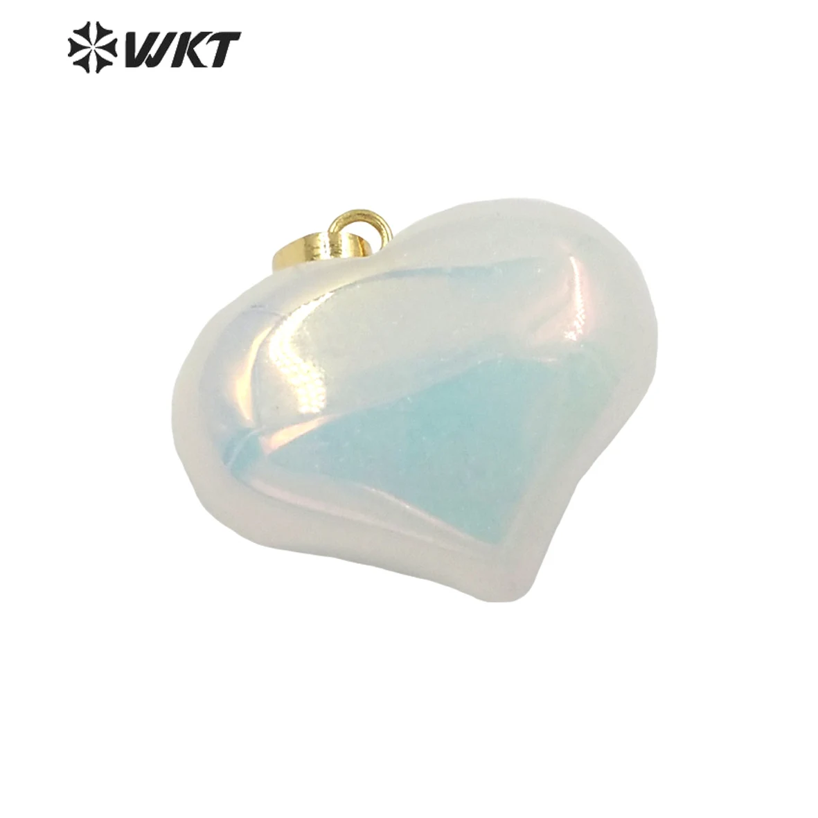 

WT-P1707 Wholesale Fashion Gold Aura Crystal Quartz Heart Stone Pendant Simple Hoop Natural Flash Rainbow For Jewelry Design