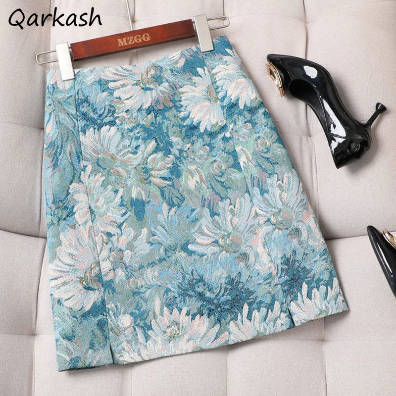 

Mini Skirts Women Floral Empire Feminine Design Vintage Chic Summer Elegant Temperament Tender Holiday All-match Popular Soft