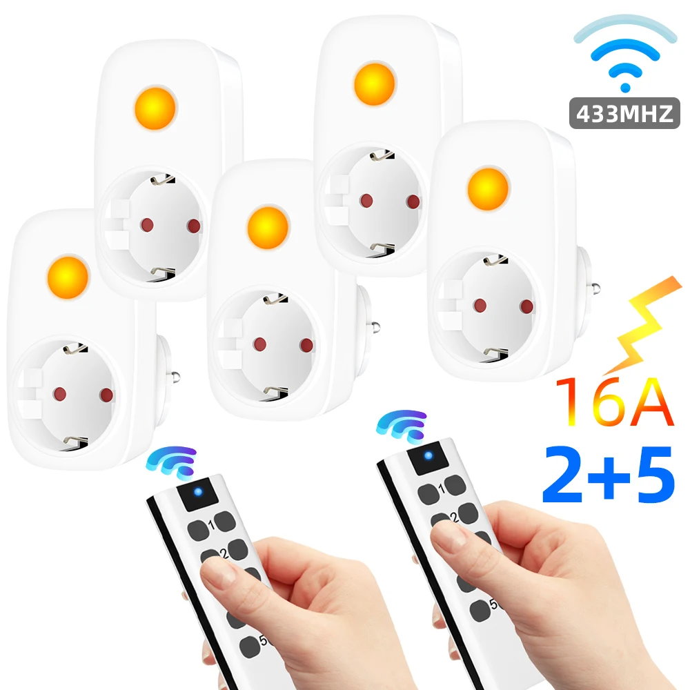 Smart Socket 16A EU French Power Plug 433Mhz Universal Remote Control Switch Controller 220V LED Programmable Electrical Outlets