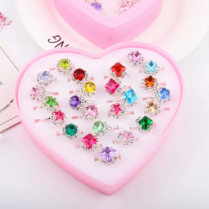 10/12/24Pcs Girls Princess Acrylic Rhinestone Fancy Adjustable Rings Party Favors Kids  Ring Accessories Beauty Fashion Toys