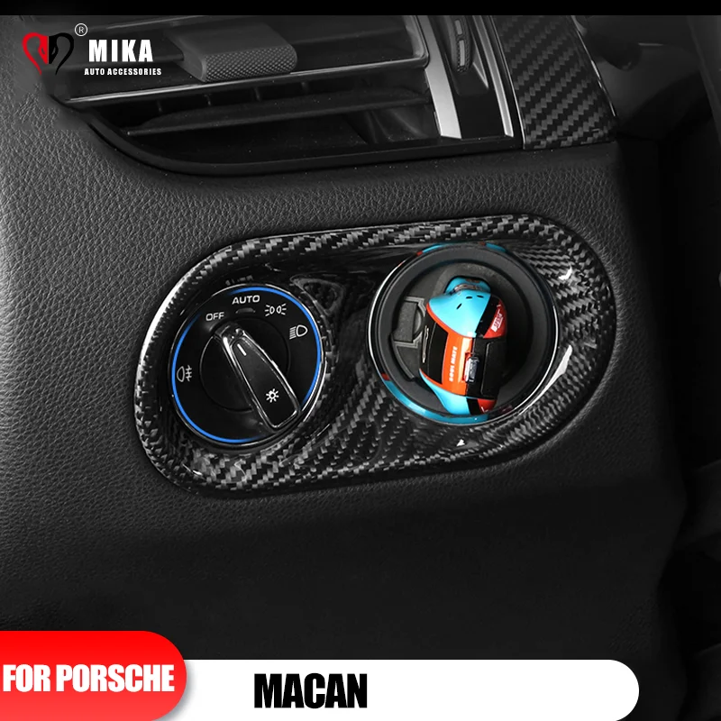 

For Porsche Mancan Carbon Fiber Headlight Control Switch Panel Cover Frame Decoration Stickers Car Styling Interior Accessories