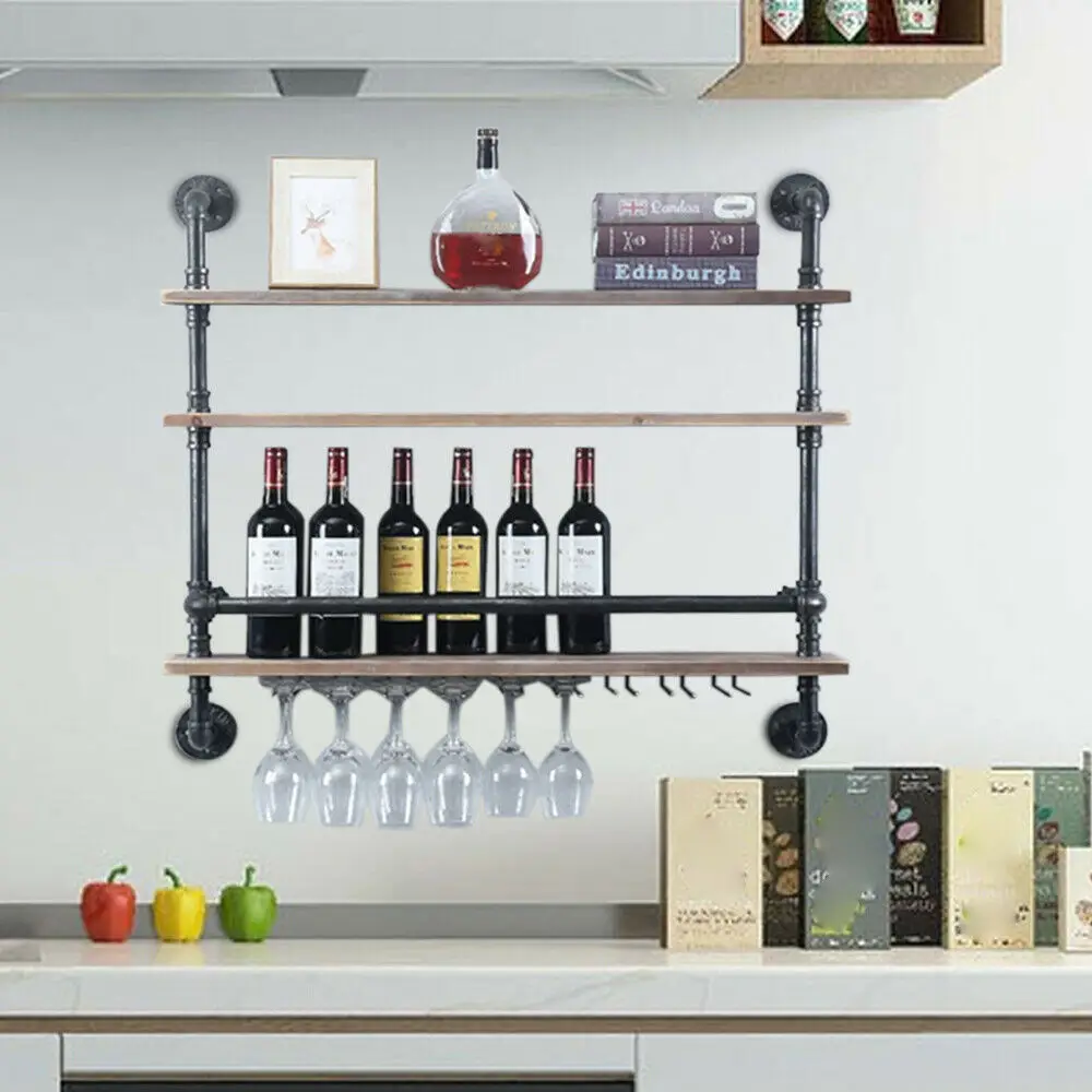 Wall Mounted Wine Rack Metal Hanging Cabinet Glass Bottle Holder Display Shelf