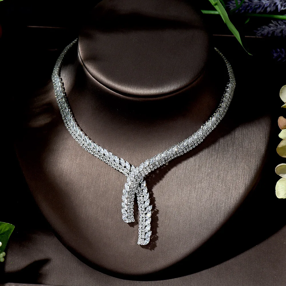 HIBRIDE Classical Zirconia Necklace Earring Set Fashion Women Bridal African Jewelry Set Nigerian Wedding collares de modaN-1374