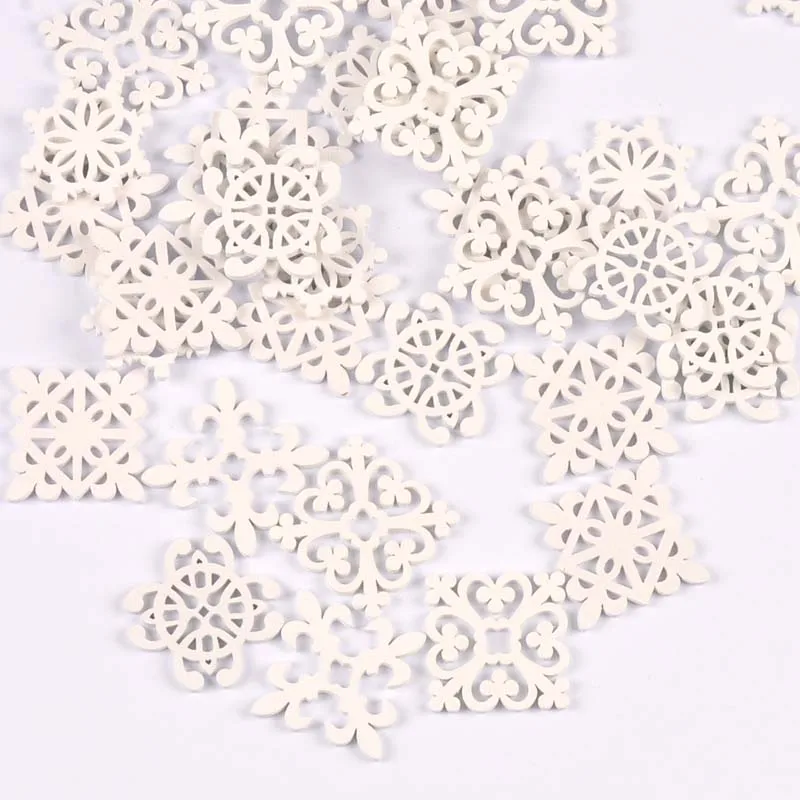 20Pcs 28-30mm white Wood Crafts DIY Scrapbooking Handmade Accessory Flower Lace Pattern Wooden Ornaments Home Decor Arts m2264