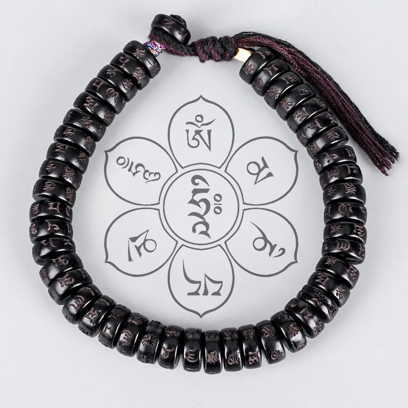 Handmade Tibetan Buddhist Six-character Mantra Bracelets Natural Stone Coconut Shell Beads Bracelet for Women Men Luck Jewellry