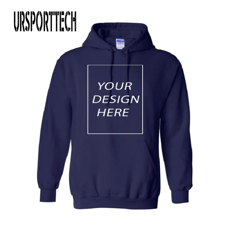 URSPORTTECH Customized With Own Logo Pullover Hoodies Men Adult Print Thick Sweatshirt Hooded Colorful Black Cotton Sweatershirt