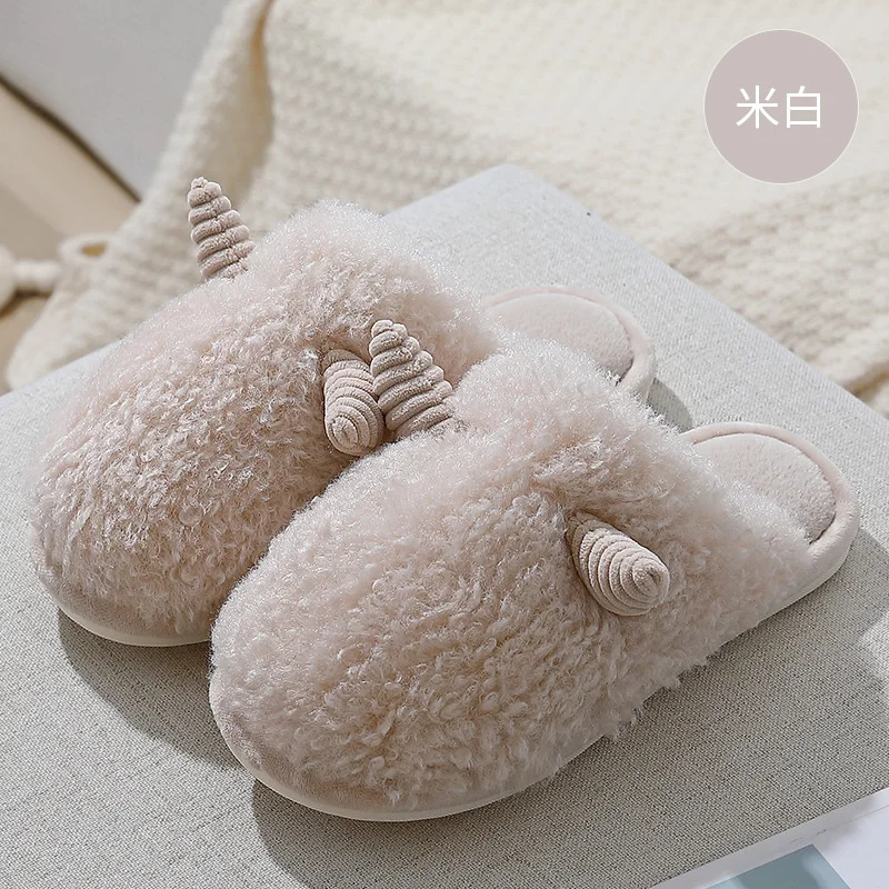 Cotton Home Slippers For Women Winter Couples Plush Slipper Household Anti-skid Warm Cute Sheepskin Wool Slippers For Men