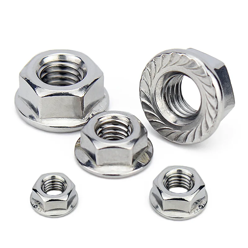 100PCS/LOT 304 Stainless Steel Hexagon Flange Nut Pinking Slip Locking Lock Nut M3 M4 M5 M6 M8 DIN6923