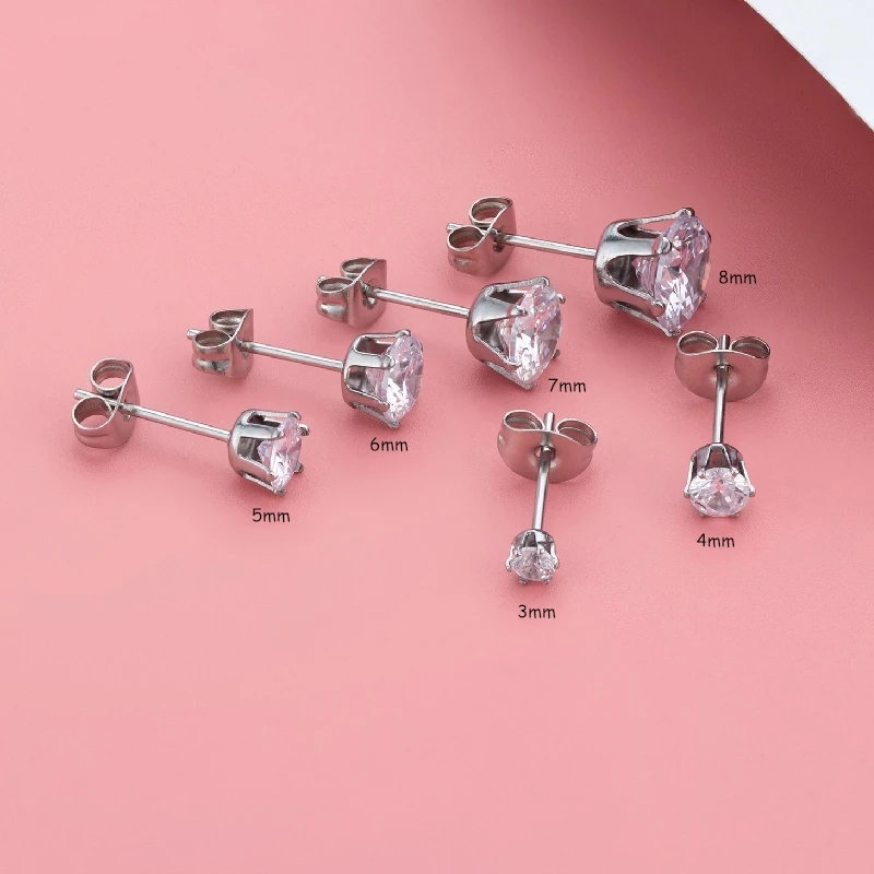 Ohrstecker aus Edelstahl, 3/4/5/6 mm, AAA-Qualität, runde Nadel, schlichtes Schmuckstück, zur Auswahl, verursacht keine Allergien. – Detail 1