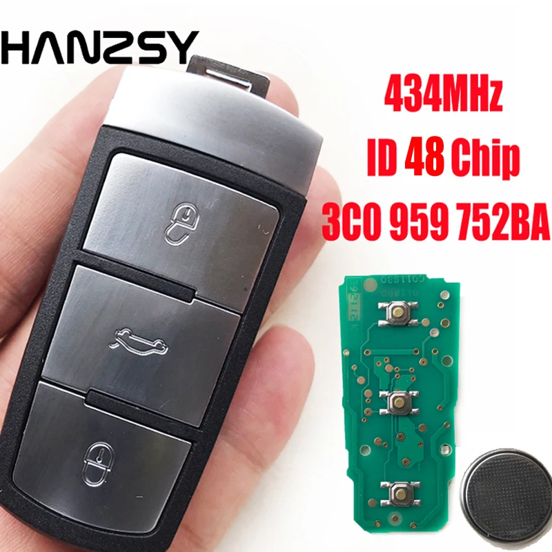 3 Buttons Remote Key For Volkswagen 3C0 959 752 BA 434Mhz ID48 Chip For VW Passat B6 3C B7 Magotan CC Car Smart Car Key