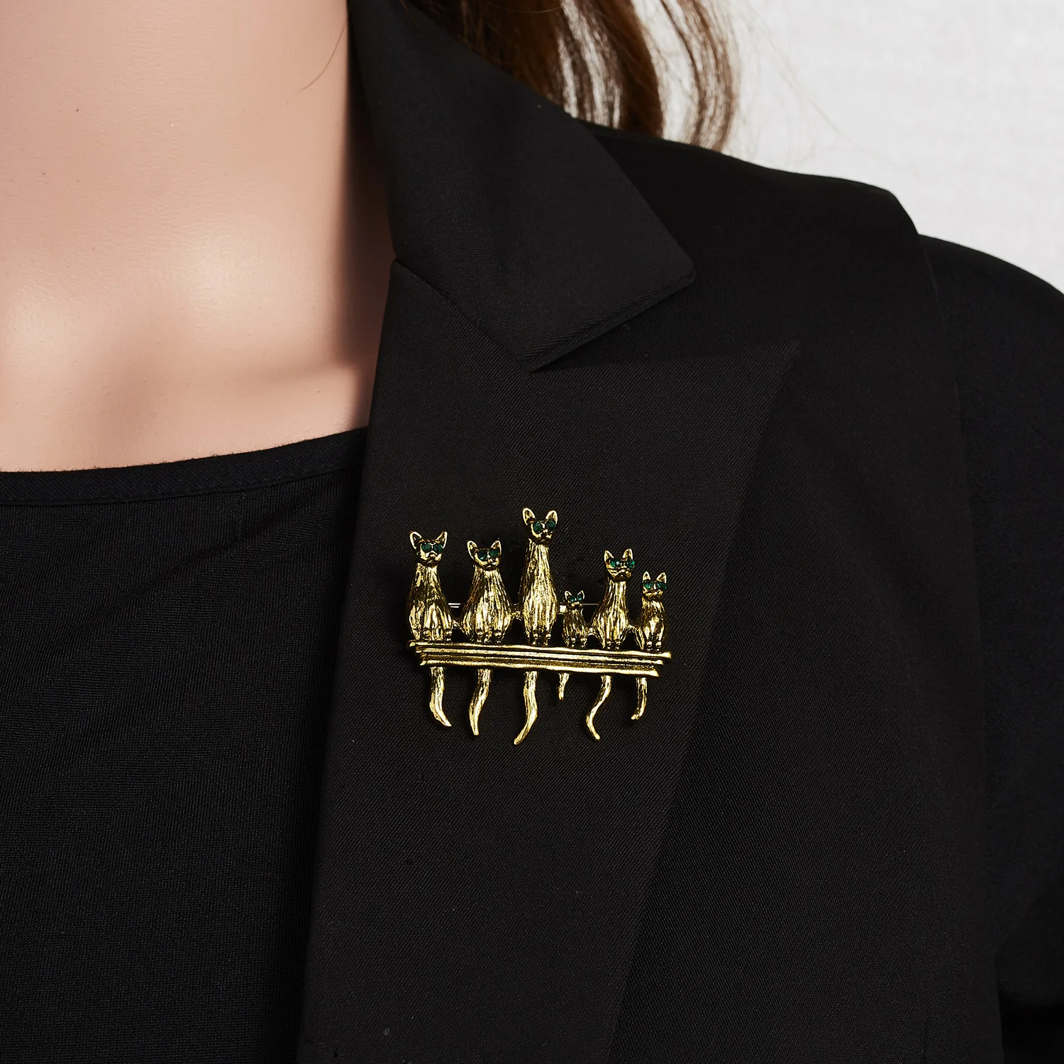 Rinhoo 6 süße Katzen Emaille Pin Vintage grüne Strass Augen Katze Broschen für Frauen Tier Kätzchen Casual Party Brosche Pins Geschenke – Detail 29