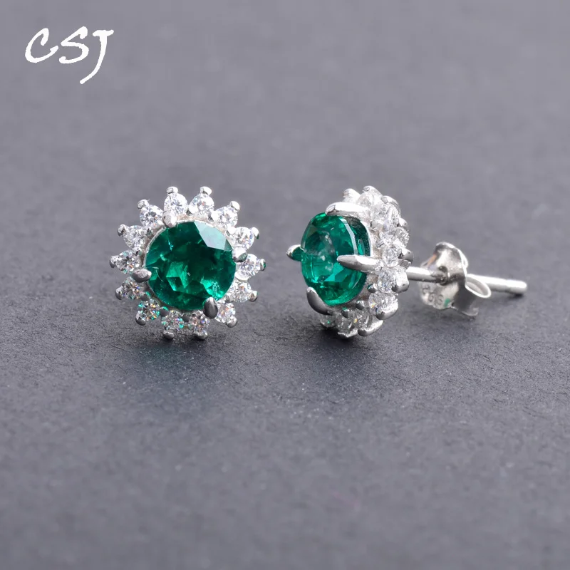 

Женские классические серьги из серебра 925 пробы, с изумрудом