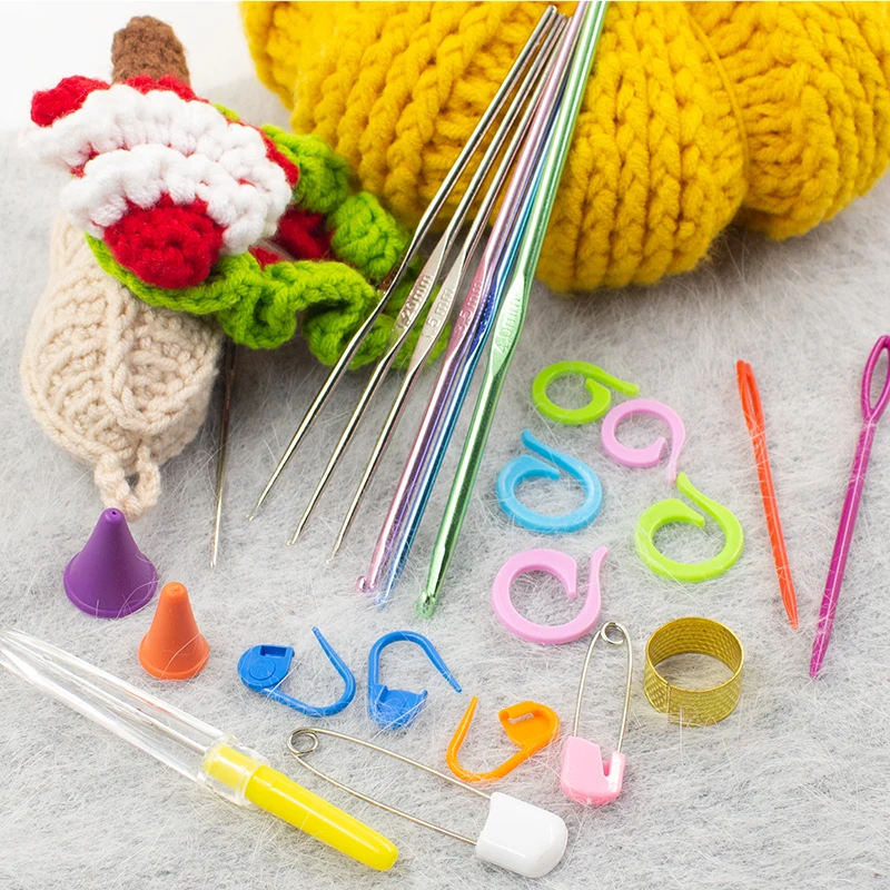 67-Piece Crochet Set, Colorful Aluminum Ergonomic Handle , Big Eyed Blunt Needle Yarn Knitting Marker Clip Tool, The Best Gift