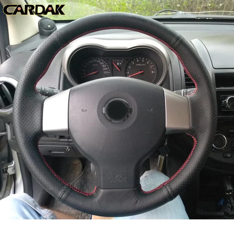 CARDAK Black Artificial Leather Car Steering Wheel Cover for Nissan Old Tiida Livina Sylphy Note