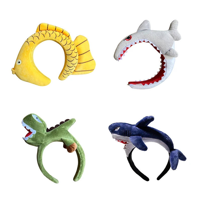 Cute Cartoon Dinosaur Shark Tiger Oversize Gray Green Yellow Pink Hair Hoop Headbands Cloth Headwear For Women Hair Accessories