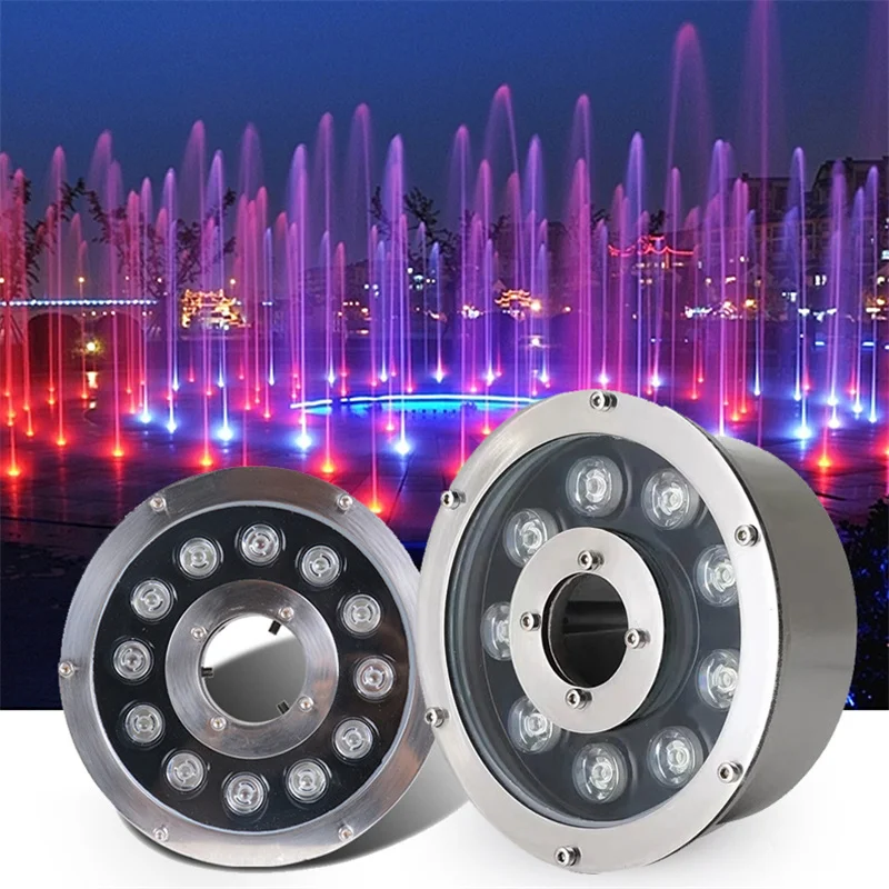 LED Colorful Fountain Pool Light RGB Waterproof IP68 Underwater Lamp 12V/24V 3W/6W/9W/12W/18W/24W Swimming Pool Landscape Lamp