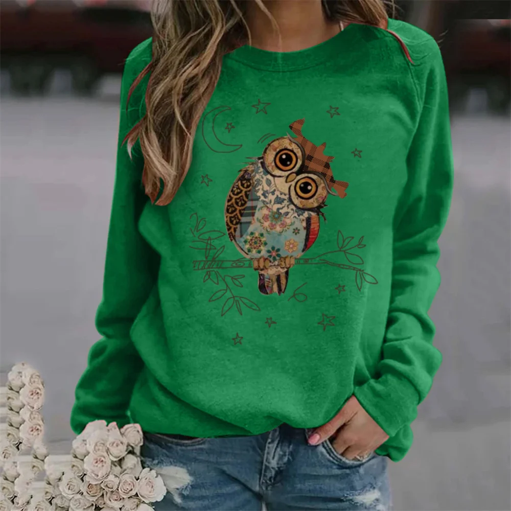 Women\'s T-Shirt Cute Owl 3D Printing Long Sleeve Fashion Casual Pullover Autumn Winter Daily Harajuku Oversized Tops Clothing