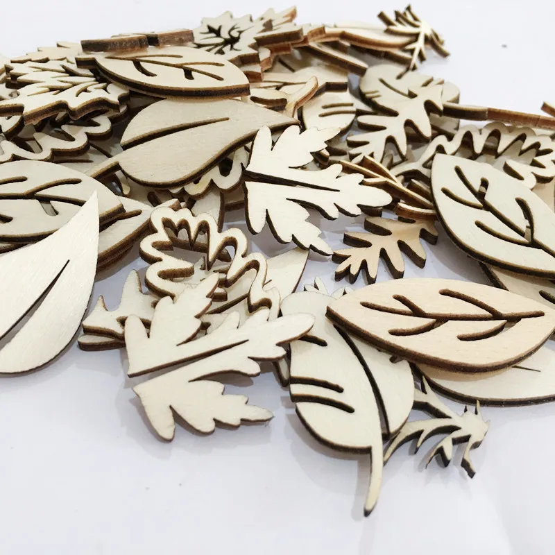 20pcs Unfinished Blank Leaf Wood Tag Pendants Antique Wooden Cutouts Hanging Ornament Hollow Wooden Slices for DIY Craft Making